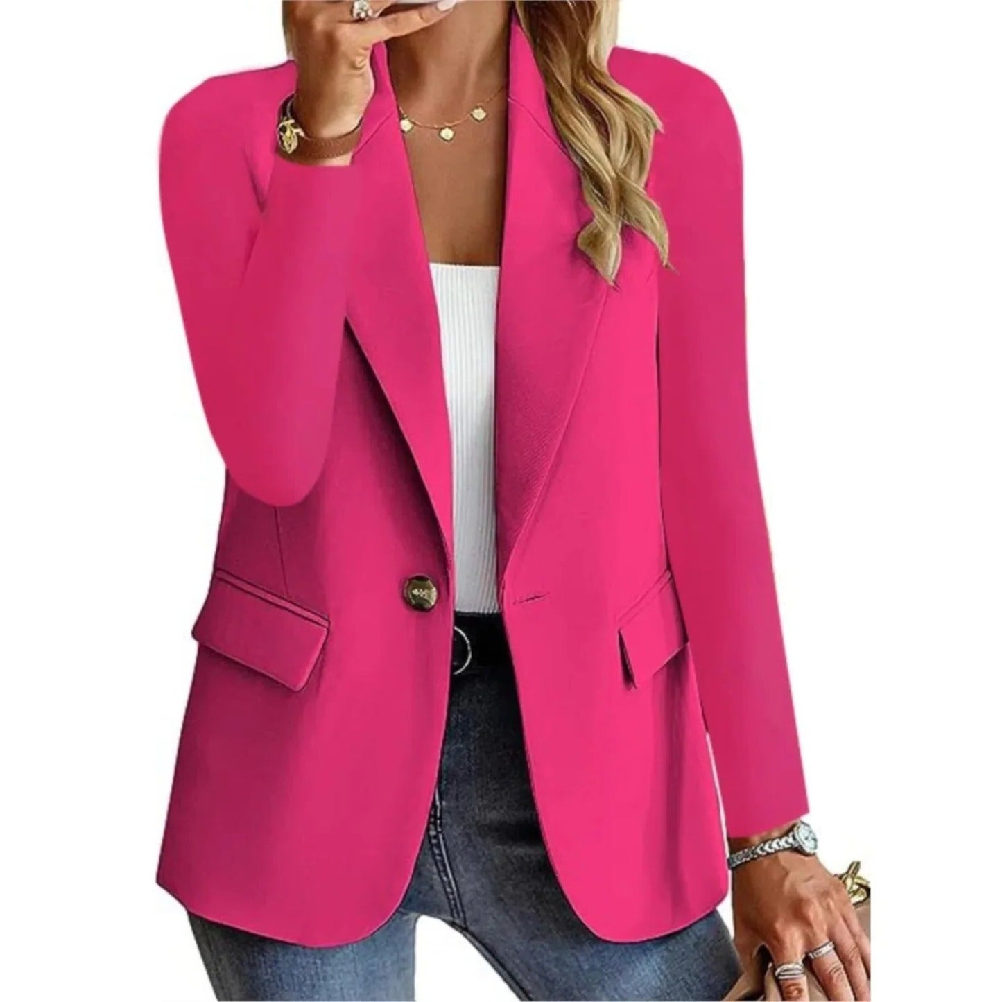 Women's Classic Fit Blazer with Pockets and Buckle Closure