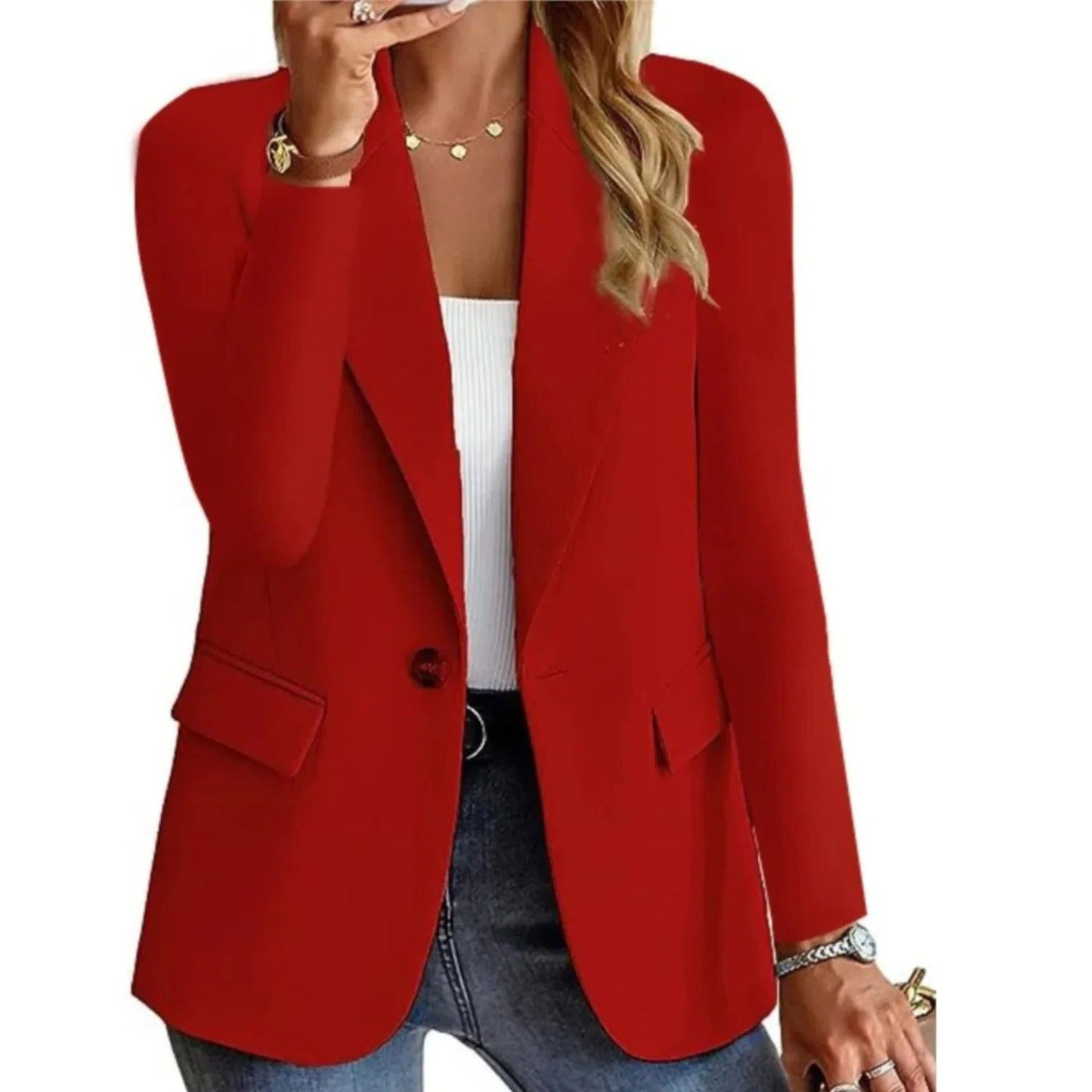 Women's Classic Fit Blazer with Pockets and Buckle Closure