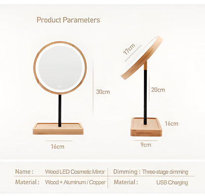 Bright Lighted Wood Vanity Mirror