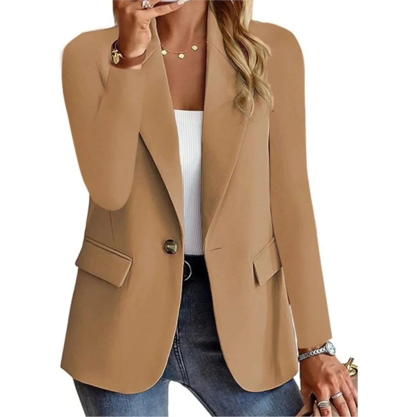 Women's Classic Fit Blazer with Pockets and Buckle Closure