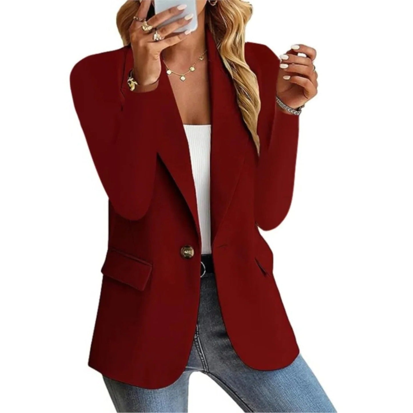 Women's Classic Fit Blazer with Pockets and Buckle Closure