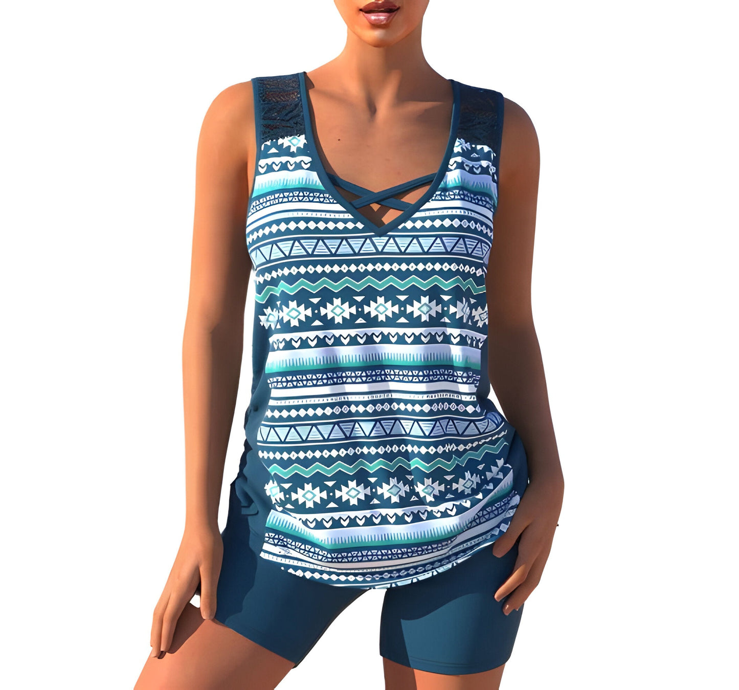 Women's Swim Tankini Set with V-Neck Top