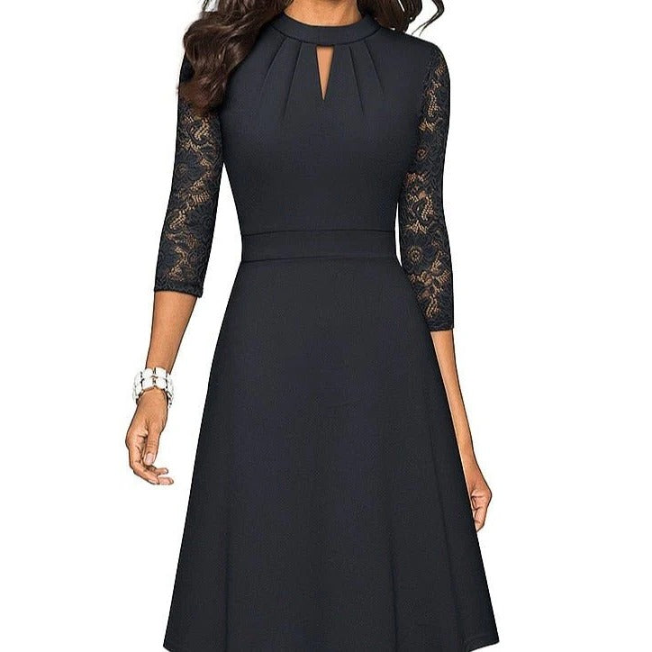 Delicate Cutout Lace Dress - Hehif