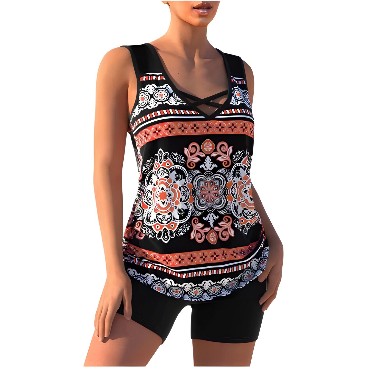 Women's Swim Tankini Set with V-Neck Top