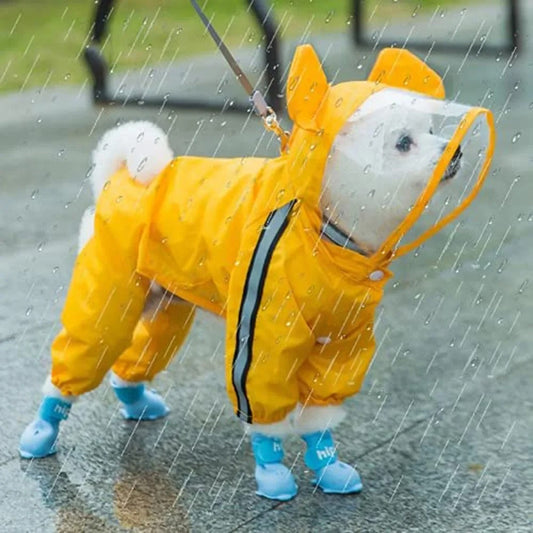 Cute Dog Rain Jacket with Reflective Safety Strips - Hehif