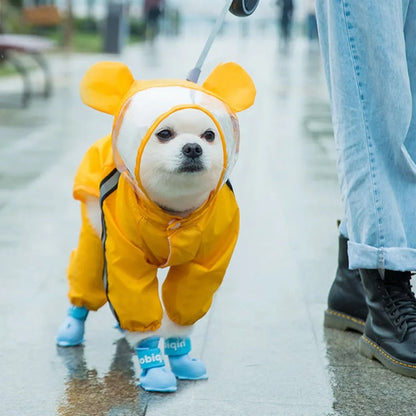 Cute Dog Rain Jacket with Reflective Safety Strips