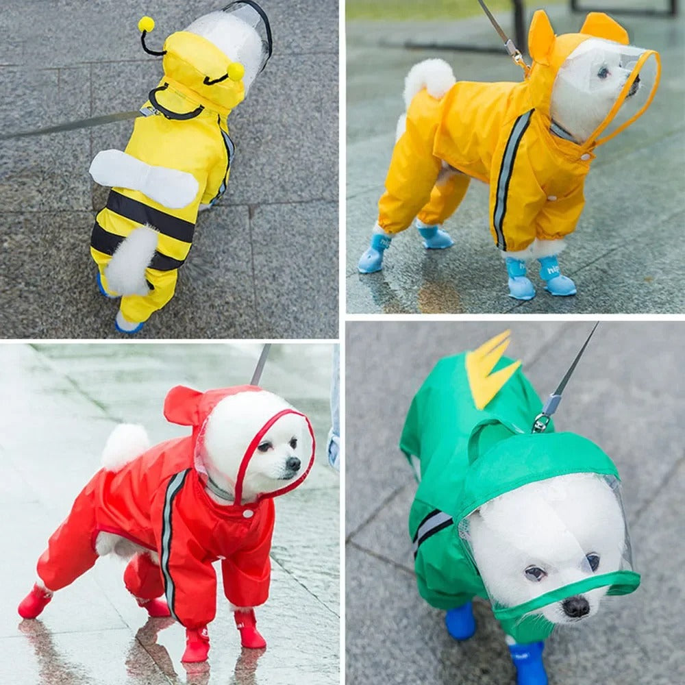 Cute Dog Rain Jacket with Reflective Safety Strips