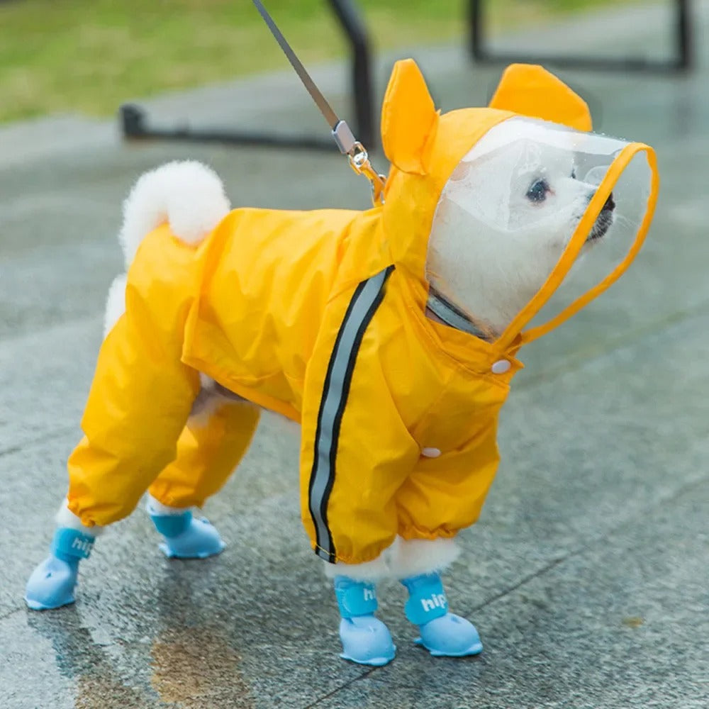 Cute Dog Rain Jacket with Reflective Safety Strips
