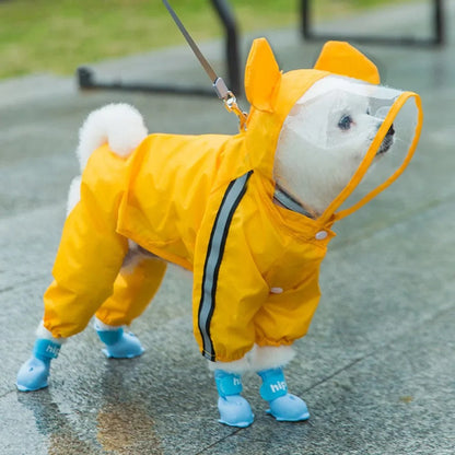 Cute Dog Rain Jacket with Reflective Safety Strips