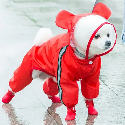 Cute Dog Rain Jacket with Reflective Safety Strips