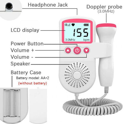 Portable Baby Heartbeat Monitor Fetal Doppler Detector