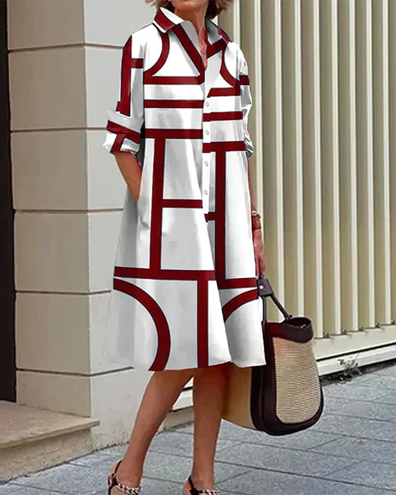 Practical Printed A-Line Dress with Pockets