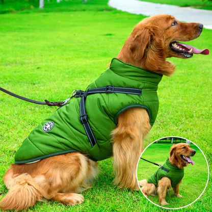 Warm Fleece Lined Waterproof Dog Coat with Harness
