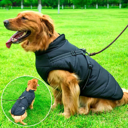 Warm Fleece Lined Waterproof Dog Coat with Harness