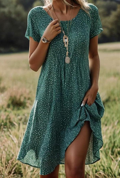 Fashionable Dot Print Short Sleeve Dress