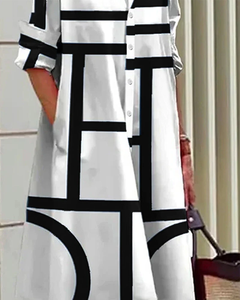 Practical Printed A-Line Dress with Pockets