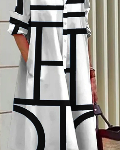 Practical Printed A-Line Dress with Pockets