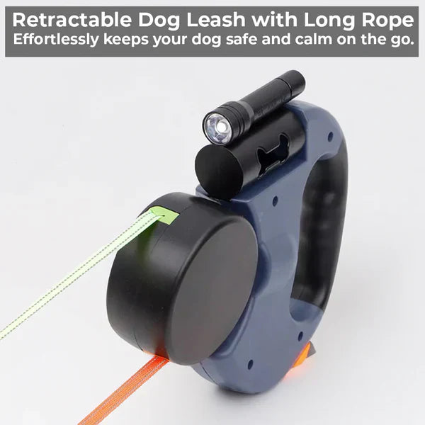 Adjustable Hands-Free Dog Leash with Light & Poop Bag Clip