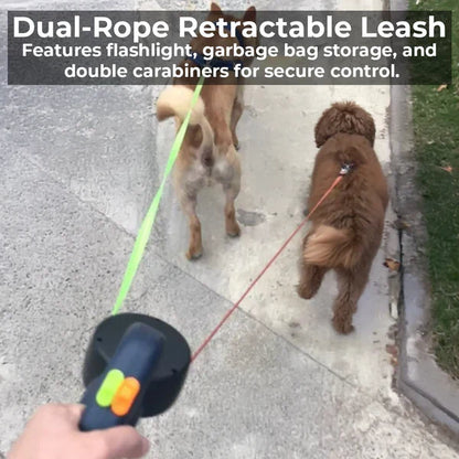 Adjustable Hands-Free Dog Leash with Light & Poop Bag Clip