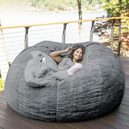 Large Plush Faux Fur Bean Bag Chair Cover - Hehif