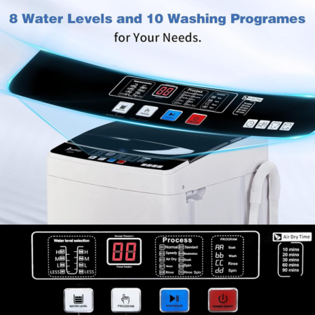 Compact Portable Top Load Washer with 10 Programs