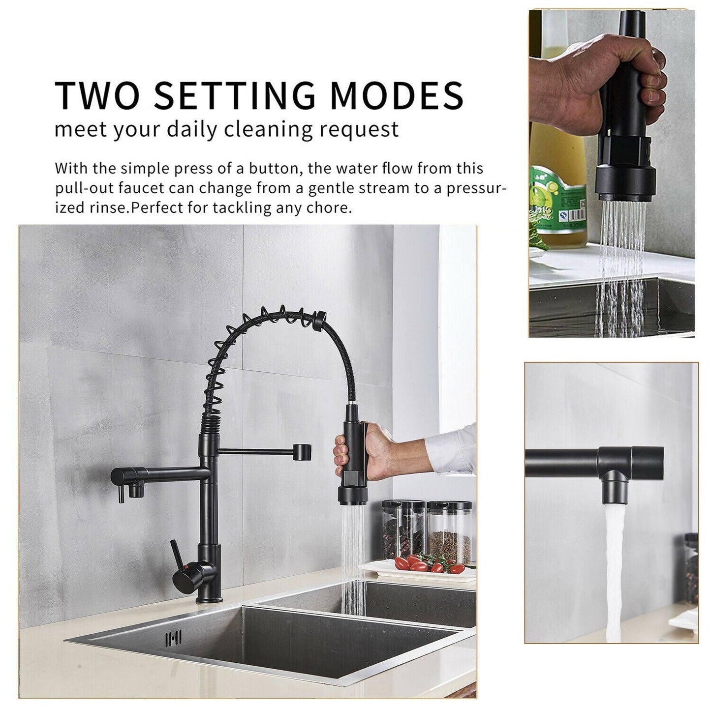 Sleek Black Kitchen Faucet Spray Nozzle