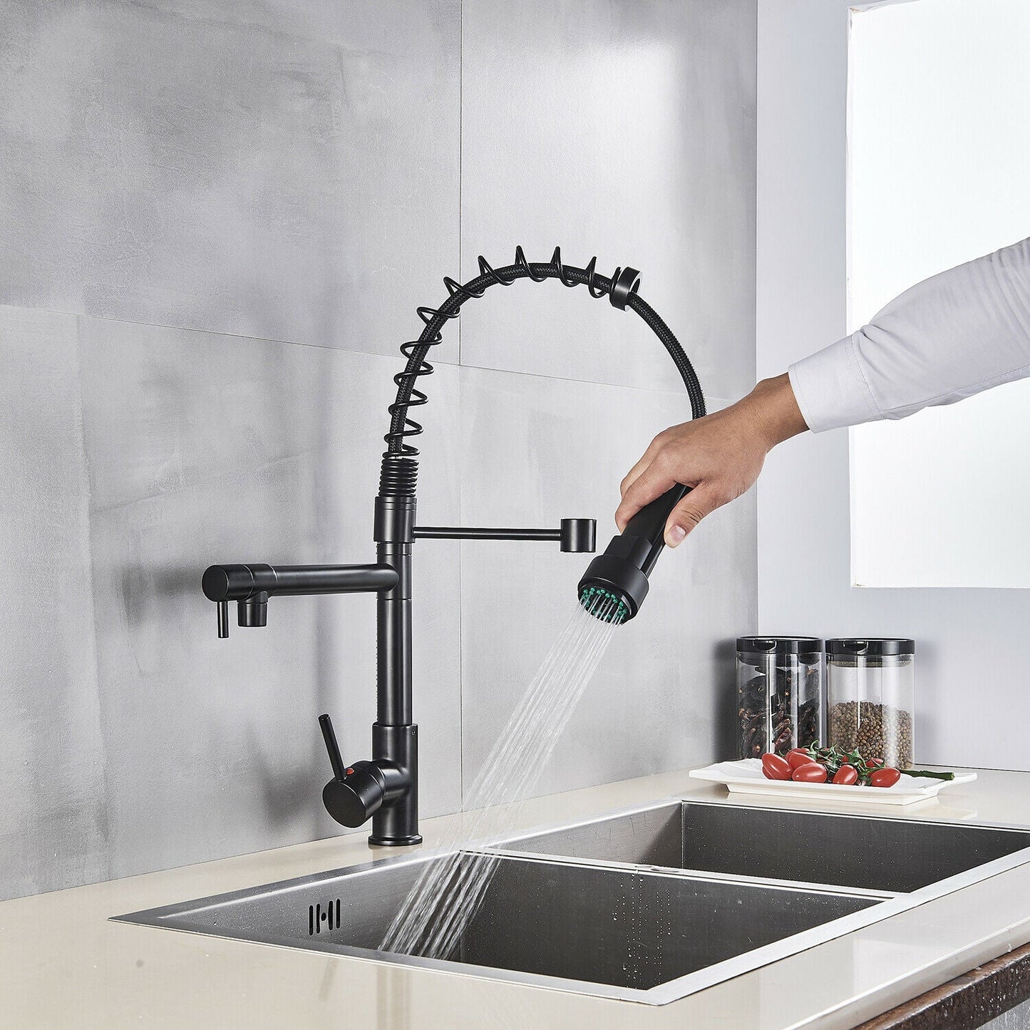 Sleek Black Kitchen Faucet Spray Nozzle