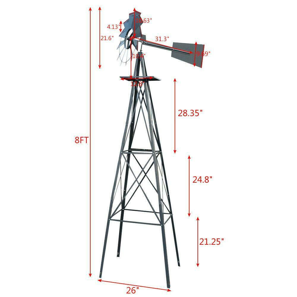 Large 8FT Outdoor Metal Windmill Garden Decor