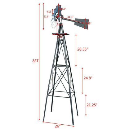 Large 8FT Outdoor Metal Windmill Garden Decor