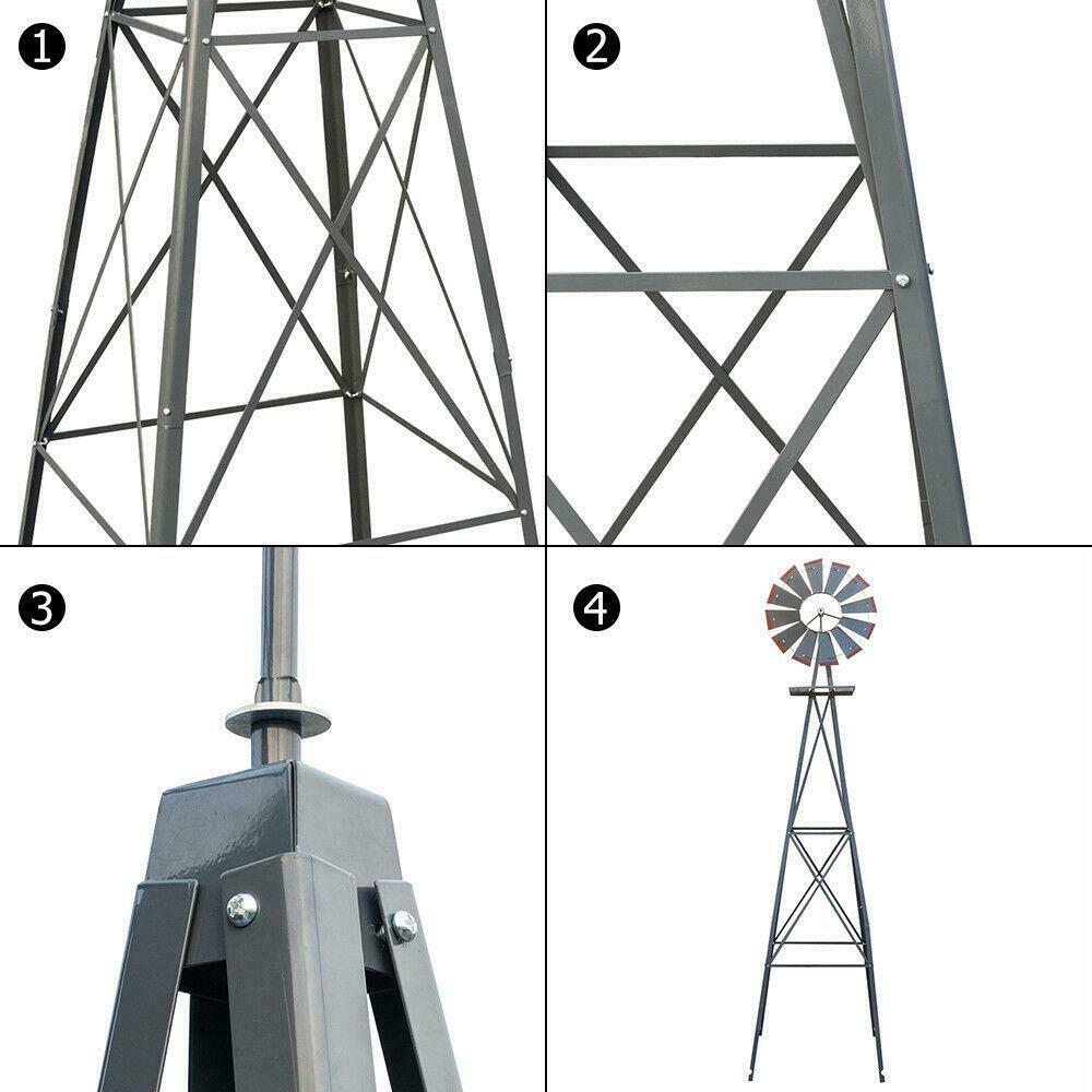 Large 8FT Outdoor Metal Windmill Garden Decor