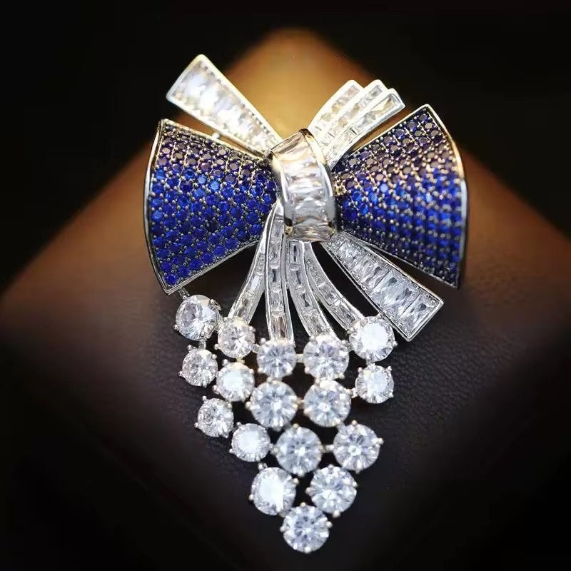 Colorful Crystal Drop Bow Pin for Ladies